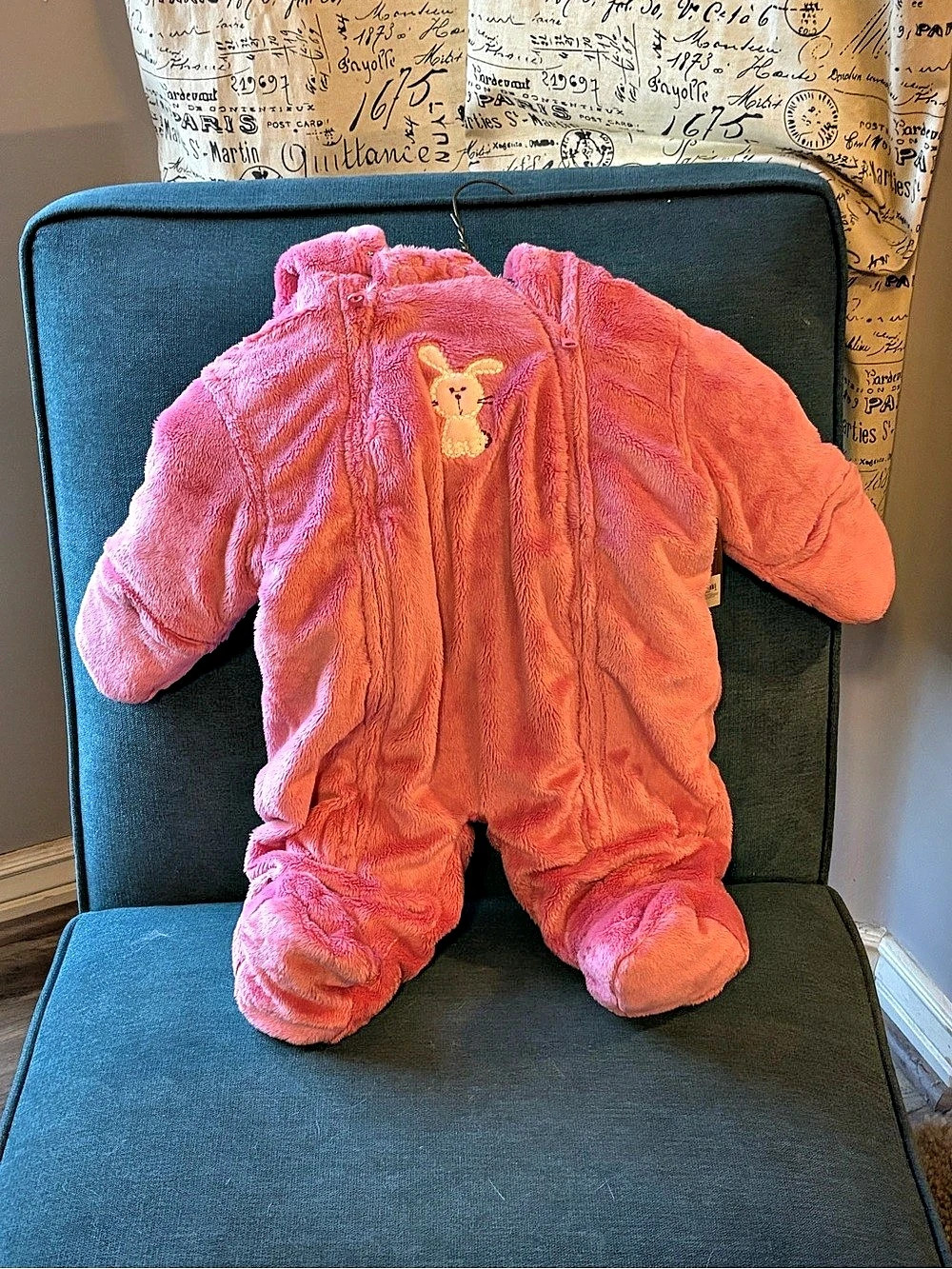 Carters Pink Bunny Fuzzy Sherpa Snowsuit Bunting Pink Footed Hooded Coverall